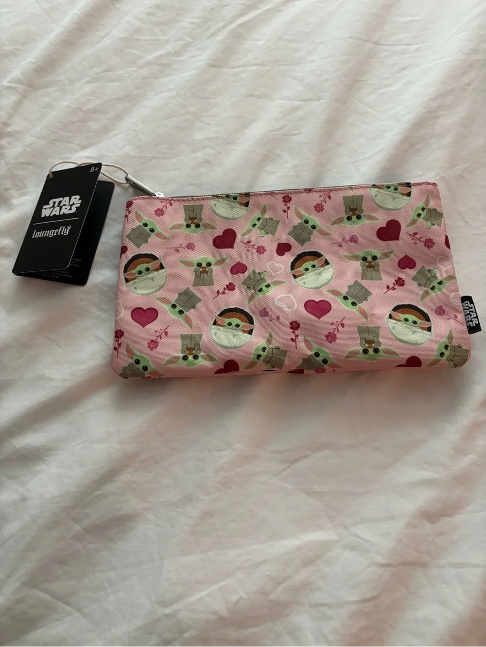 Star Wars Baby Yoda Lounge-fly Silver Zipper Cosmetic Pouch Accents